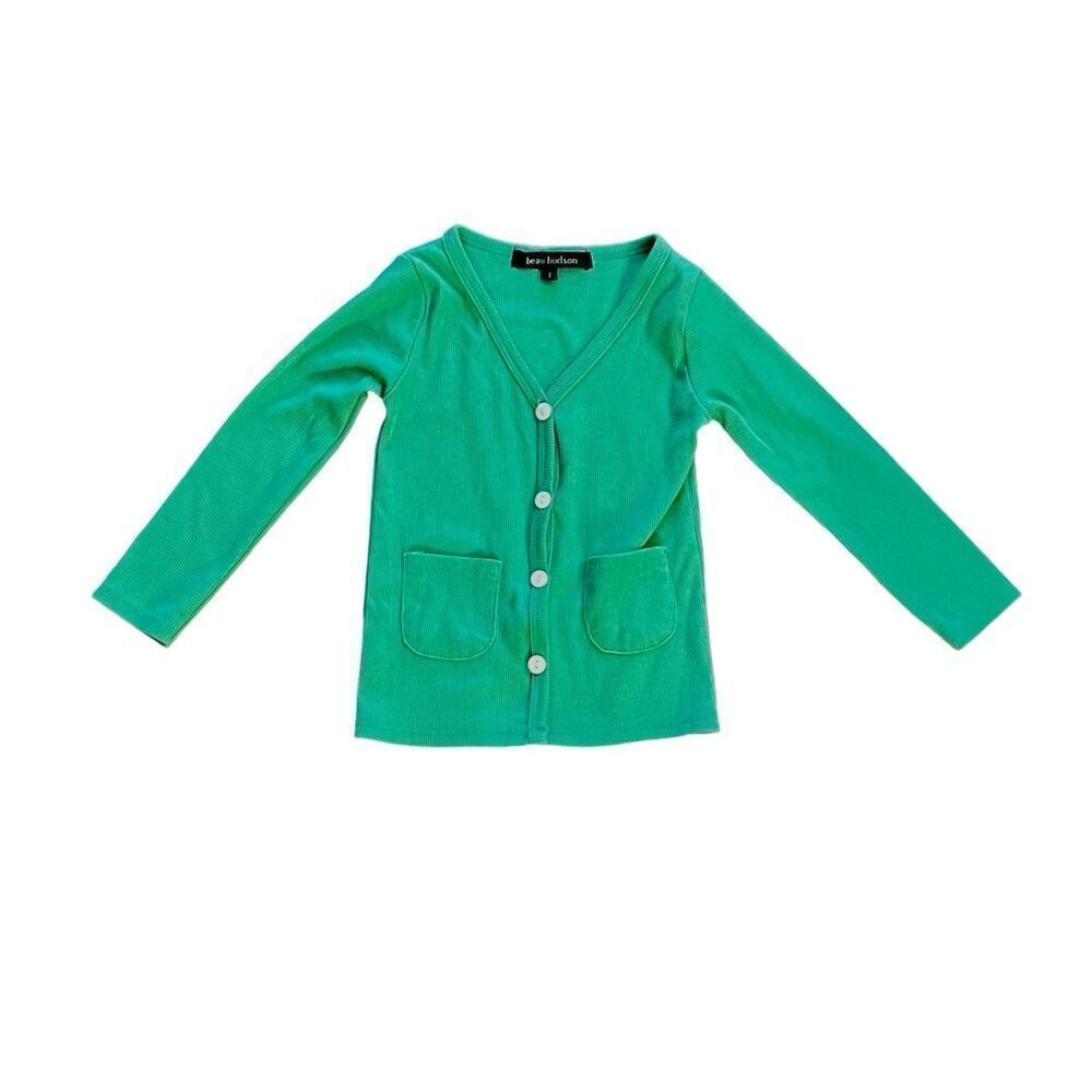 Beau Hudson Toddler Button Up Green Ribbed Knit Cardigan US 2T Unisex Casual